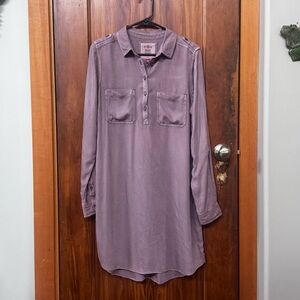 SO Purple Long, roll-up Sleeve Shirt MIDI dress, 100% Rayon Relaxed, (M)